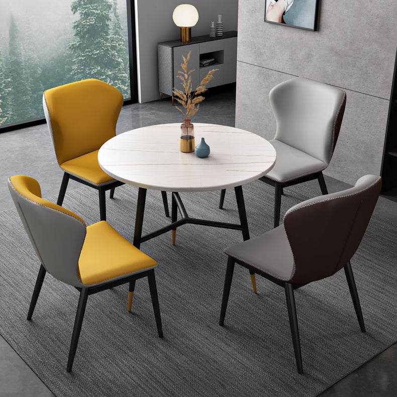 Traditional Luxury Style Dining Table Round Sintered Stone Table with Black Frame Clearhalo ' dining_table' 'Dining Tables & Seating' 'Dining Tables' 'furn' 'furn_dining_table' 'Furniture' 'furniture_dining_table' 'Kitchen & Dining Furniture' 'kitchen&dining_furn' 'kitchen' 'kitchen_dining_table' 4092523