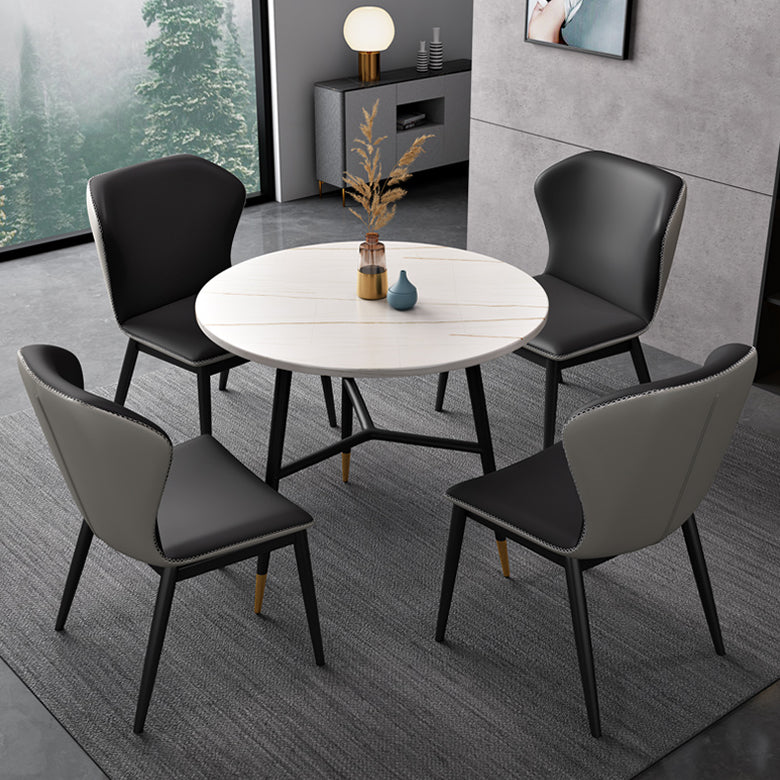 Traditional Luxury Style Dining Table Round Sintered Stone Table with Black Frame Clearhalo ' dining_table' 'Dining Tables & Seating' 'Dining Tables' 'furn' 'furn_dining_table' 'Furniture' 'furniture_dining_table' 'Kitchen & Dining Furniture' 'kitchen&dining_furn' 'kitchen' 'kitchen_dining_table' 4092525