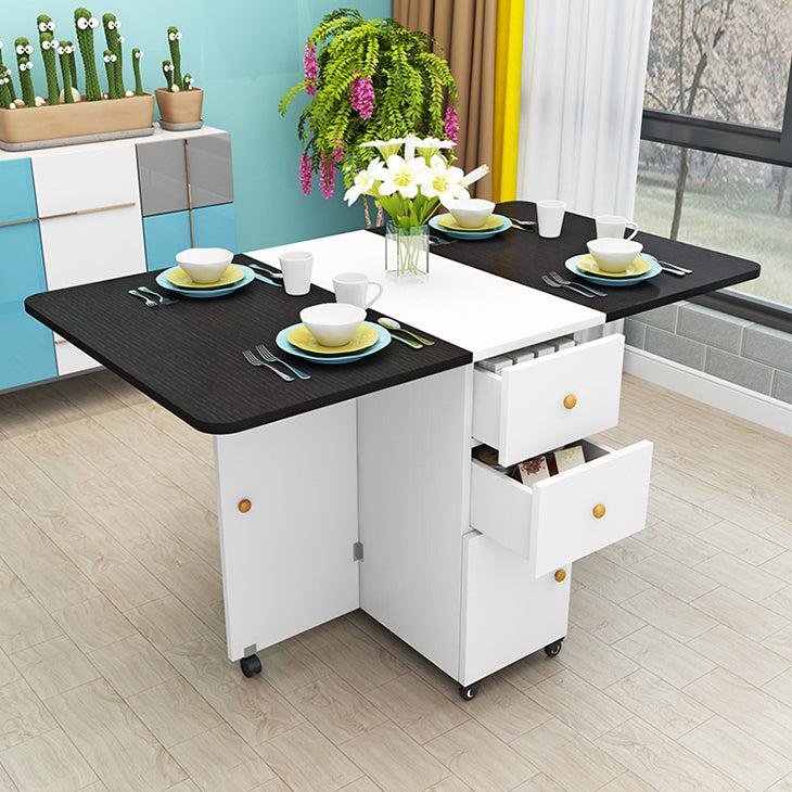 Wood Mid-Century Modern Table Pedestal Dining Table with Drop Leaf Black White Clearhalo ' dining_table' 'Dining Tables & Seating' 'Dining Tables' 'Furniture' 'furniture_dining_table' 'Kitchen & Dining Furniture' 'kitchen&dining_furn' 'kitchen' 'kitchen_dining_table' 4092566
