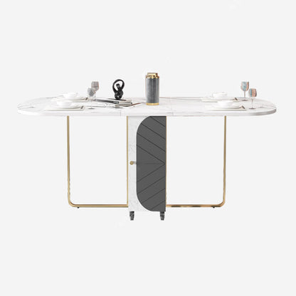 Mid-Century Modern Dining Table Oval Wood Table with Drop Leaf,59.1"L x 31.5"W x 29.5"H Gray Without Chairs Clearhalo ' dining_table' 'Dining Tables & Seating' 'Dining Tables' 'furn' 'furn_dining_table' 'Furniture' 'furniture_dining_table' 'Kitchen & Dining Furniture' 'kitchen&dining_furn' 'kitchen' 'kitchen_dining_table' 4092589