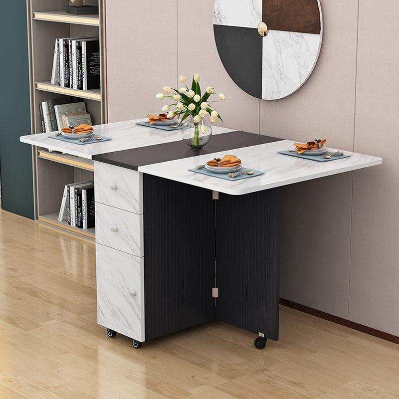 Manufactured Wood Mid-Century Modern Table Rectangle Wood Top Table with Drop Leaf White-Black Without Chairs Clearhalo ' dining_table' 'Dining Tables & Seating' 'Dining Tables' 'furn' 'furn_dining_table' 'Furniture' 'furniture_dining_table' 'Kitchen & Dining Furniture' 'kitchen&dining_furn' 'kitchen' 'kitchen_dining_table' 4092609