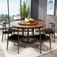 Round Pedestal Casual Dining Table Wood Color Fixed Turntable of Rubberwood Solid Wood Clearhalo ' dining_table' 'Dining Tables & Seating' 'Dining Tables' 'furn' 'furn_dining_table' 'Furniture' 'furniture_dining_table' 'Kitchen & Dining Furniture' 'kitchen&dining_furn' 'kitchen' 'kitchen_dining_table' 4092660