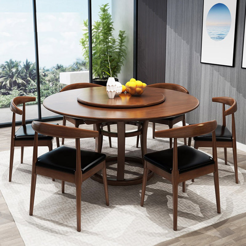Round Pedestal Casual Dining Table Wood Color Fixed Turntable of Rubberwood Solid Wood Clearhalo ' dining_table' 'Dining Tables & Seating' 'Dining Tables' 'furn' 'furn_dining_table' 'Furniture' 'furniture_dining_table' 'Kitchen & Dining Furniture' 'kitchen&dining_furn' 'kitchen' 'kitchen_dining_table' 4092660