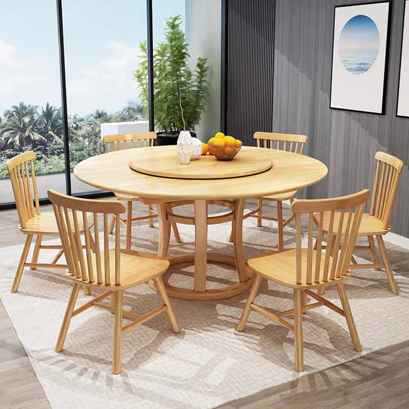 Round Pedestal Casual Dining Table Wood Color Fixed Turntable of Rubberwood Solid Wood Natural Without Chairs Clearhalo ' dining_table' 'Dining Tables & Seating' 'Dining Tables' 'furn' 'furn_dining_table' 'Furniture' 'furniture_dining_table' 'Kitchen & Dining Furniture' 'kitchen&dining_furn' 'kitchen' 'kitchen_dining_table' 4092662