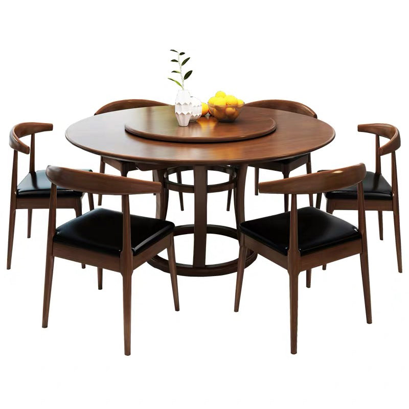 Round Pedestal Casual Dining Table Wood Color Fixed Turntable of Rubberwood Solid Wood Clearhalo ' dining_table' 'Dining Tables & Seating' 'Dining Tables' 'furn' 'furn_dining_table' 'Furniture' 'furniture_dining_table' 'Kitchen & Dining Furniture' 'kitchen&dining_furn' 'kitchen' 'kitchen_dining_table' 4092669