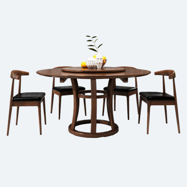 Round Pedestal Casual Dining Table Wood Color Fixed Turntable of Rubberwood Solid Wood Clearhalo ' dining_table' 'Dining Tables & Seating' 'Dining Tables' 'furn' 'furn_dining_table' 'Furniture' 'furniture_dining_table' 'Kitchen & Dining Furniture' 'kitchen&dining_furn' 'kitchen' 'kitchen_dining_table' 4092670