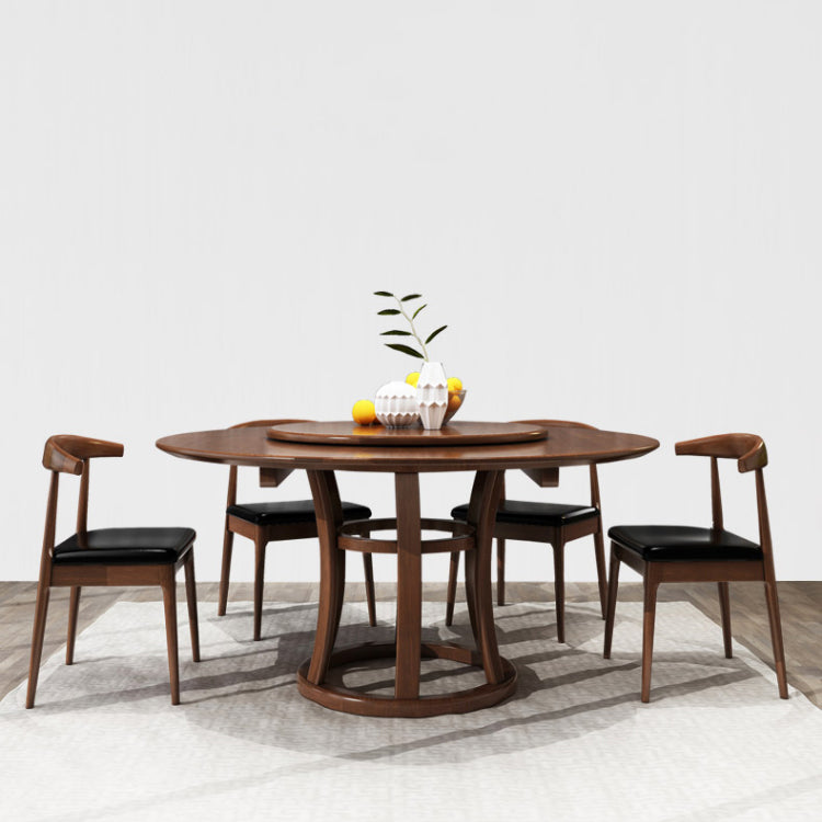 Round Pedestal Casual Dining Table Wood Color Fixed Turntable of Rubberwood Solid Wood Clearhalo ' dining_table' 'Dining Tables & Seating' 'Dining Tables' 'furn' 'furn_dining_table' 'Furniture' 'furniture_dining_table' 'Kitchen & Dining Furniture' 'kitchen&dining_furn' 'kitchen' 'kitchen_dining_table' 4092671