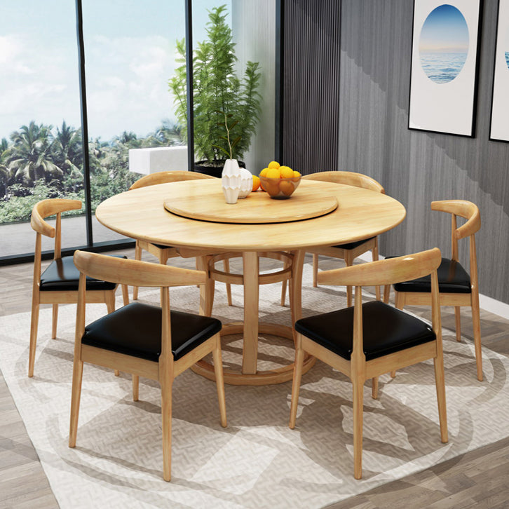 Round Pedestal Casual Dining Table Wood Color Fixed Turntable of Rubberwood Solid Wood Clearhalo ' dining_table' 'Dining Tables & Seating' 'Dining Tables' 'furn' 'furn_dining_table' 'Furniture' 'furniture_dining_table' 'Kitchen & Dining Furniture' 'kitchen&dining_furn' 'kitchen' 'kitchen_dining_table' 4092672