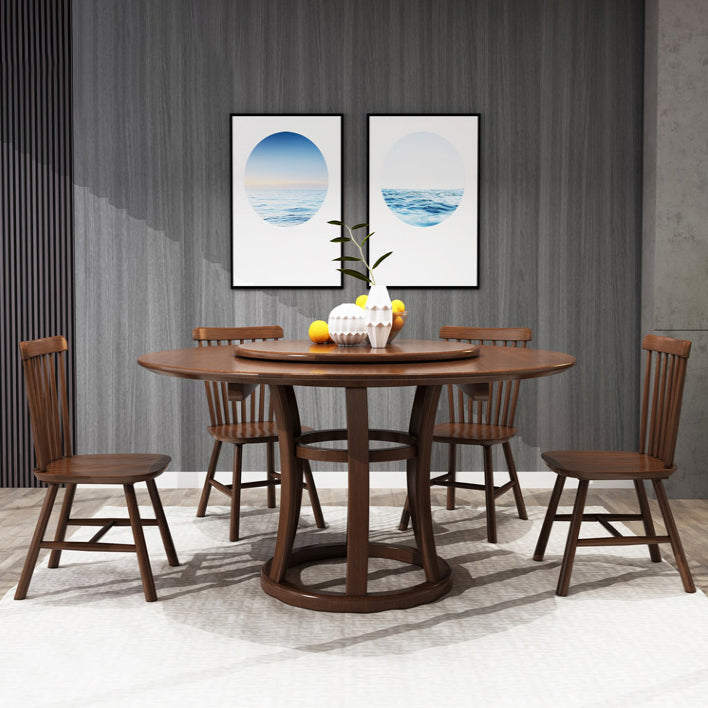 Round Pedestal Casual Dining Table Wood Color Fixed Turntable of Rubberwood Solid Wood Clearhalo ' dining_table' 'Dining Tables & Seating' 'Dining Tables' 'furn' 'furn_dining_table' 'Furniture' 'furniture_dining_table' 'Kitchen & Dining Furniture' 'kitchen&dining_furn' 'kitchen' 'kitchen_dining_table' 4092673