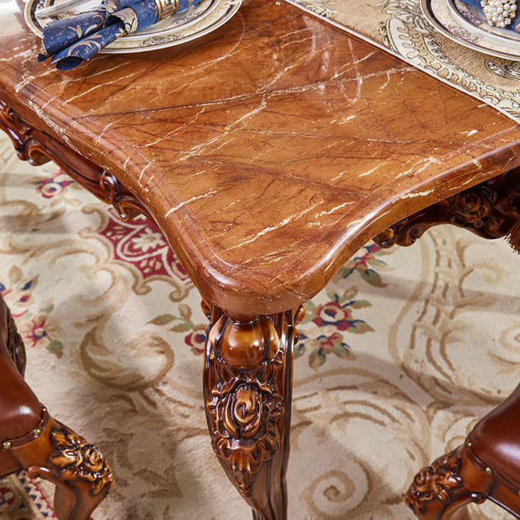 Rectangle Victorian Style Dining Table Brown Tone Fixed Table with Marble Clearhalo ' dining_table' 'Dining Tables & Seating' 'Dining Tables' 'furn' 'furn_dining_table' 'Furniture' 'furniture_dining_table' 'Kitchen & Dining Furniture' 'kitchen&dining_furn' 'kitchen' 'kitchen_dining_table' 4092696