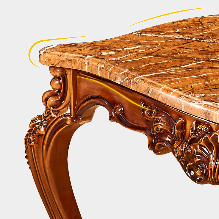 Rectangle Victorian Style Dining Table Brown Tone Fixed Table with Marble Clearhalo ' dining_table' 'Dining Tables & Seating' 'Dining Tables' 'furn' 'furn_dining_table' 'Furniture' 'furniture_dining_table' 'Kitchen & Dining Furniture' 'kitchen&dining_furn' 'kitchen' 'kitchen_dining_table' 4092697