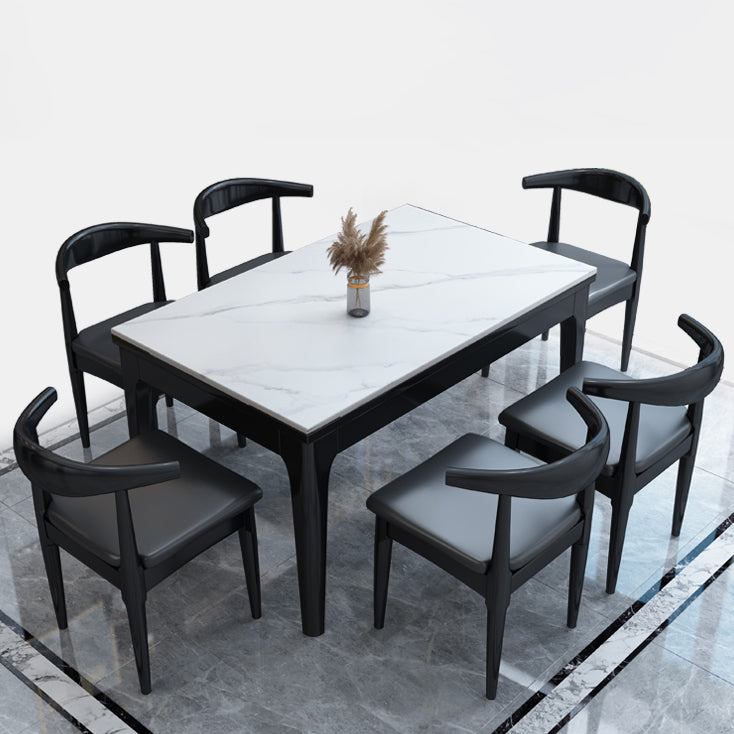 4-foot Stone Furniture Midcentury Style Rectangle Dining Table for Indoor Black White Without Chairs Clearhalo ' dining_table' 'Dining Tables & Seating' 'Dining Tables' 'furn' 'furn_dining_table' 'Furniture' 'furniture_dining_table' 'Kitchen & Dining Furniture' 'kitchen&dining_furn' 'kitchen' 'kitchen_dining_table' 4092725