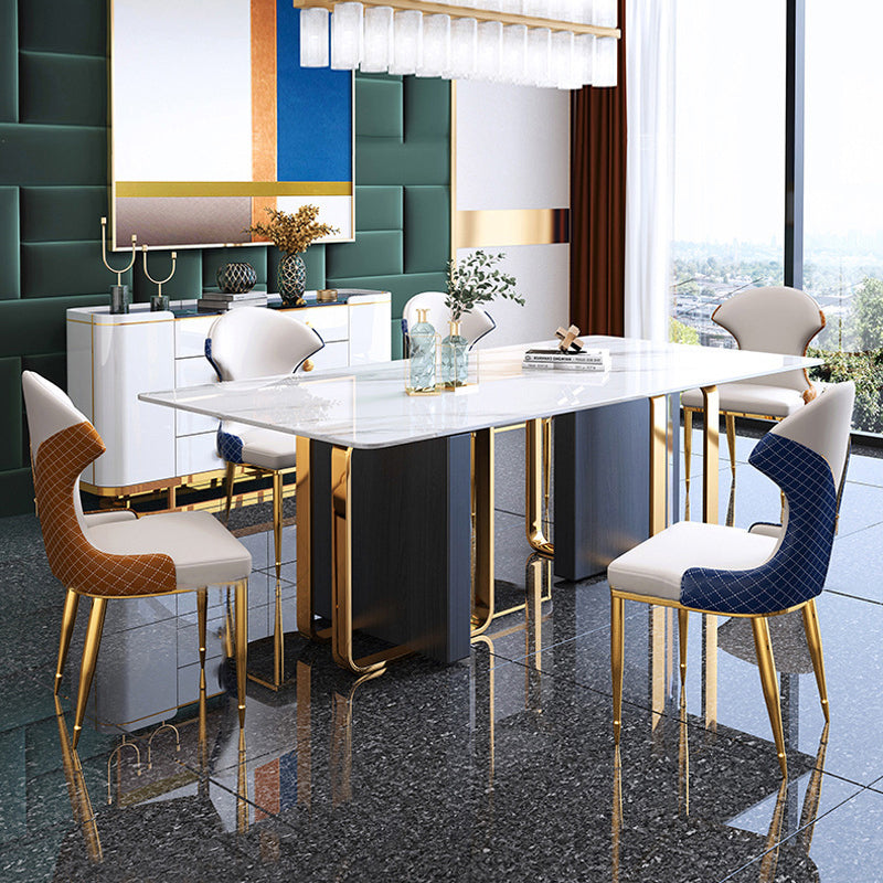 Traditional Luxury Rectangle Furniture Double Pedestal Stone Dining Table Clearhalo ' dining_table' 'Dining Tables & Seating' 'Dining Tables' 'furn' 'furn_dining_table' 'Furniture' 'furniture_dining_table' 'Kitchen & Dining Furniture' 'kitchen&dining_furn' 'kitchen' 'kitchen_dining_table' 4092783