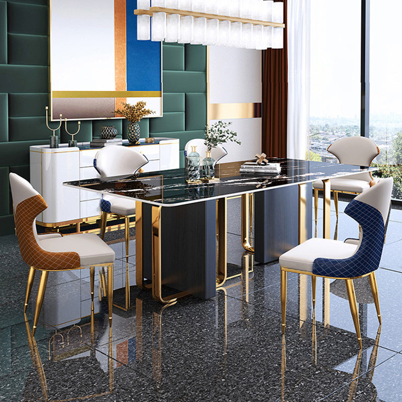 Traditional Luxury Rectangle Furniture Double Pedestal Stone Dining Table Black Without Chairs Clearhalo ' dining_table' 'Dining Tables & Seating' 'Dining Tables' 'furn' 'furn_dining_table' 'Furniture' 'furniture_dining_table' 'Kitchen & Dining Furniture' 'kitchen&dining_furn' 'kitchen' 'kitchen_dining_table' 4092784