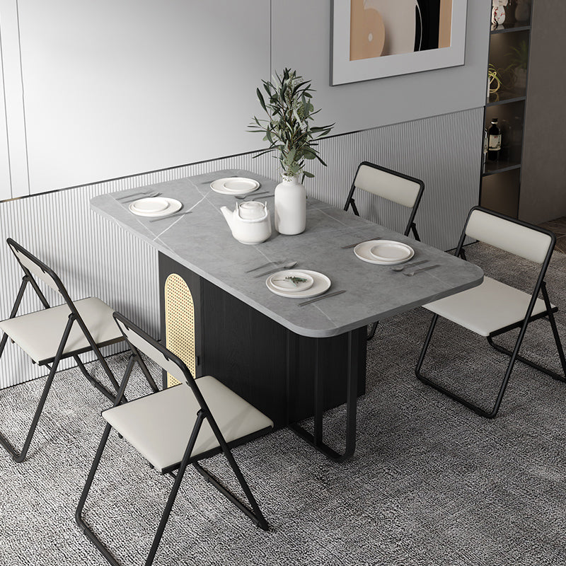 Foldable Wooden Top Dining Table Medieval Modern Rectangle Table with Storage Trestle Base Clearhalo ' dining_table' 'Dining Tables & Seating' 'Dining Tables' 'furn' 'furn_dining_table' 'Furniture' 'furniture_dining_table' 'Kitchen & Dining Furniture' 'kitchen&dining_furn' 'kitchen' 'kitchen_dining_table' 4092835