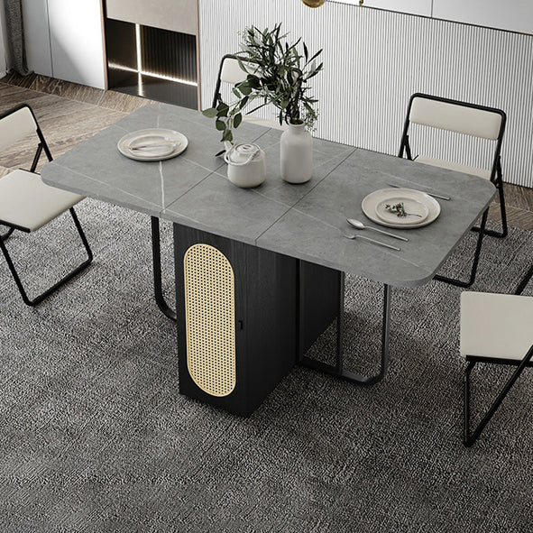 Foldable Wooden Top Dining Table Medieval Modern Rectangle Table with Storage Trestle Base Clearhalo ' dining_table' 'Dining Tables & Seating' 'Dining Tables' 'furn' 'furn_dining_table' 'Furniture' 'furniture_dining_table' 'Kitchen & Dining Furniture' 'kitchen&dining_furn' 'kitchen' 'kitchen_dining_table' 4092845