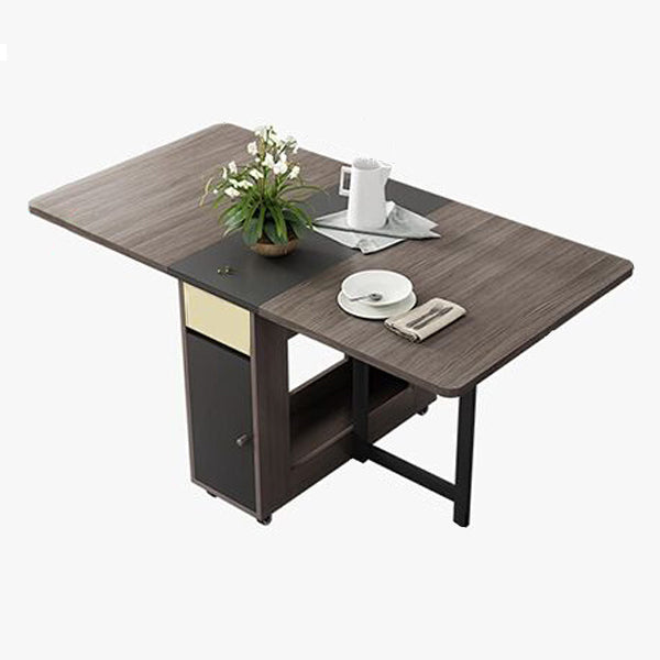 Foldable Woode Table in Grey Medieval Modern Rectangle Table with Storage Trestle Base 47.2"L x 31.5"W x 29.5"H Without Chairs Clearhalo ' dining_table' 'Dining Tables & Seating' 'Dining Tables' 'furn' 'furn_dining_table' 'Furniture' 'furniture_dining_table' 'Kitchen & Dining Furniture' 'kitchen&dining_furn' 'kitchen' 'kitchen_dining_table' 4092849