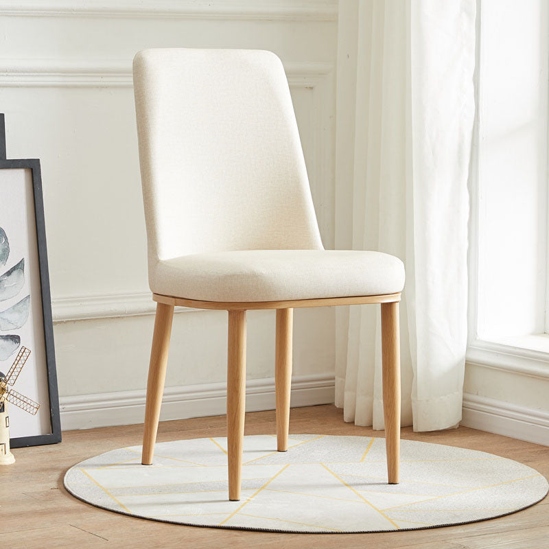 Modern Indoor-Outdoor Dining Chair Metal Armless Cushioned Solid Back Chair Off-White 1 Piece Natural Wood Clearhalo ' kitchen&dining_furn' 'Dining Chairs' 'Dining Tables & Seating' 'dining_chair' 'furn' 'furn_dining_chair' 'Furniture' 'furniture_dining_chair' 'Kitchen & Dining Furniture' 'kitchen' 4096195