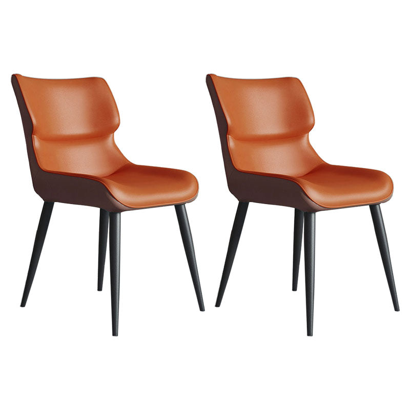 Contemporary Style Leather Dining Chairs Wingback Parsons Arm Chairs (Set of 2) Orange Clearhalo ' kitchen&dining_furn' 'Dining Chairs' 'Dining Tables & Seating' 'dining_chair' 'furn' 'furn_dining_chair' 'Furniture' 'furniture_dining_chair' 'Kitchen & Dining Furniture' 'kitchen' 4096208
