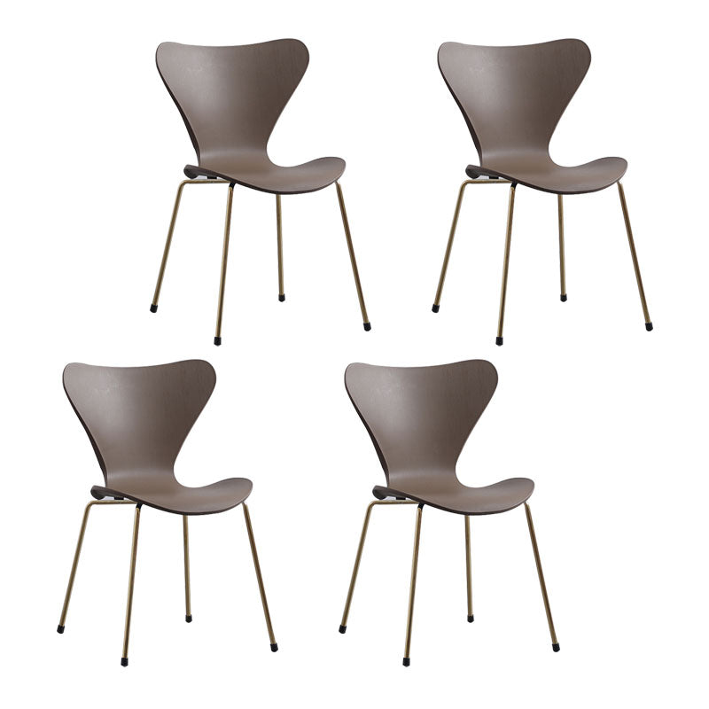 Home Wingback Dining Armless Chairs Indoor Dining Side Chairs with Metal Legs Coffee 4 Piece Set Brass Gold Clearhalo ' kitchen&dining_furn' 'Dining Chairs' 'Dining Tables & Seating' 'dining_chair' 'furn' 'furn_dining_chair' 'Furniture' 'furniture_dining_chair' 'Kitchen & Dining Furniture' 'kitchen' 4096368