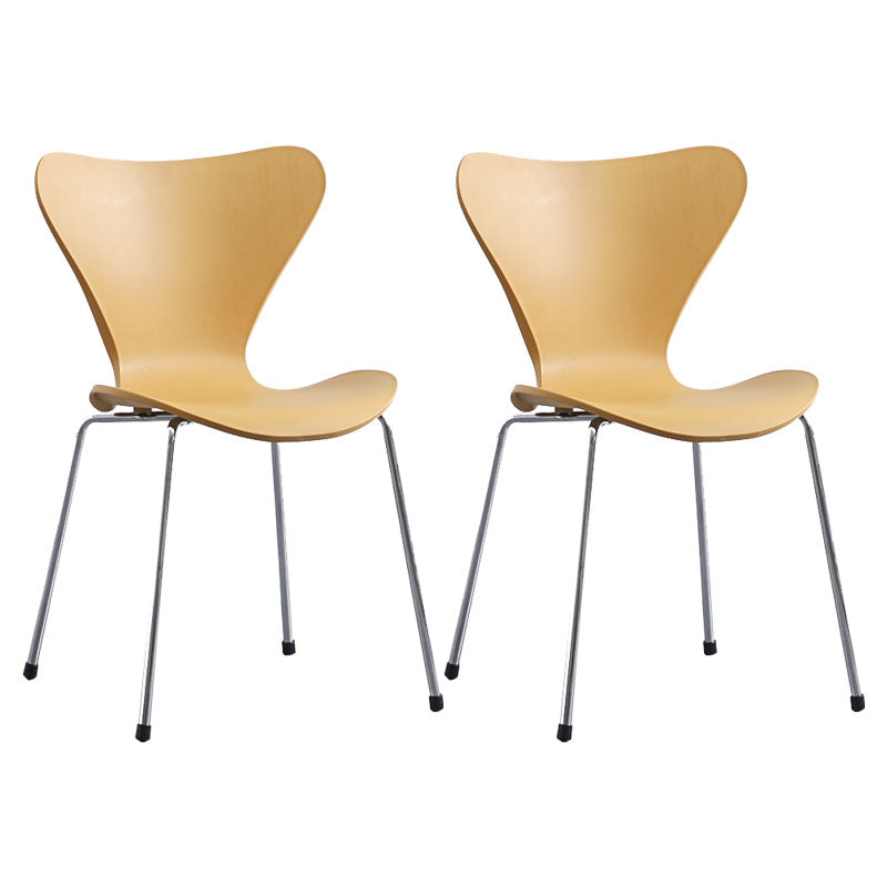 Home Wingback Dining Armless Chairs Indoor Dining Side Chairs with Metal Legs Yellow 2 Piece Set Silver Clearhalo ' kitchen&dining_furn' 'Dining Chairs' 'Dining Tables & Seating' 'dining_chair' 'furn' 'furn_dining_chair' 'Furniture' 'furniture_dining_chair' 'Kitchen & Dining Furniture' 'kitchen' 4096382