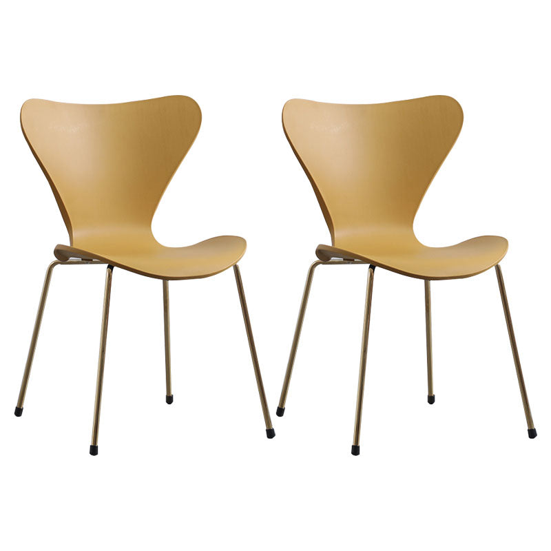 Home Wingback Dining Armless Chairs Indoor Dining Side Chairs with Metal Legs Yellow 2 Piece Set Brass Gold Clearhalo ' kitchen&dining_furn' 'Dining Chairs' 'Dining Tables & Seating' 'dining_chair' 'furn' 'furn_dining_chair' 'Furniture' 'furniture_dining_chair' 'Kitchen & Dining Furniture' 'kitchen' 4096406
