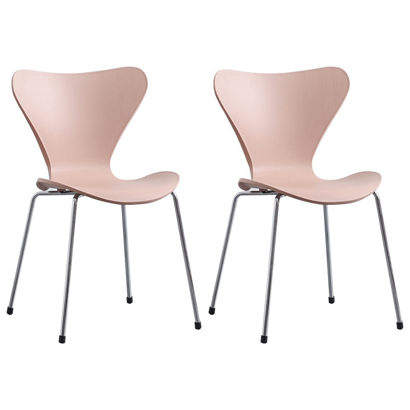 Home Wingback Dining Armless Chairs Indoor Dining Side Chairs with Metal Legs Pink 2 Piece Set Silver Clearhalo ' kitchen&dining_furn' 'Dining Chairs' 'Dining Tables & Seating' 'dining_chair' 'furn' 'furn_dining_chair' 'Furniture' 'furniture_dining_chair' 'Kitchen & Dining Furniture' 'kitchen' 4096415