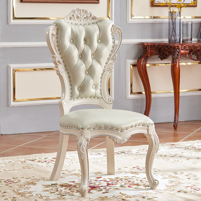 Victorian Style Dining Side Chair Dining Armless Side Chair for Home Use Off-White 1 Piece Clearhalo ' kitchen&dining_furn' 'Dining Chairs' 'Dining Tables & Seating' 'dining_chair' 'furn' 'furn_dining_chair' 'Furniture' 'furniture_dining_chair' 'Kitchen & Dining Furniture' 'kitchen' 4096494