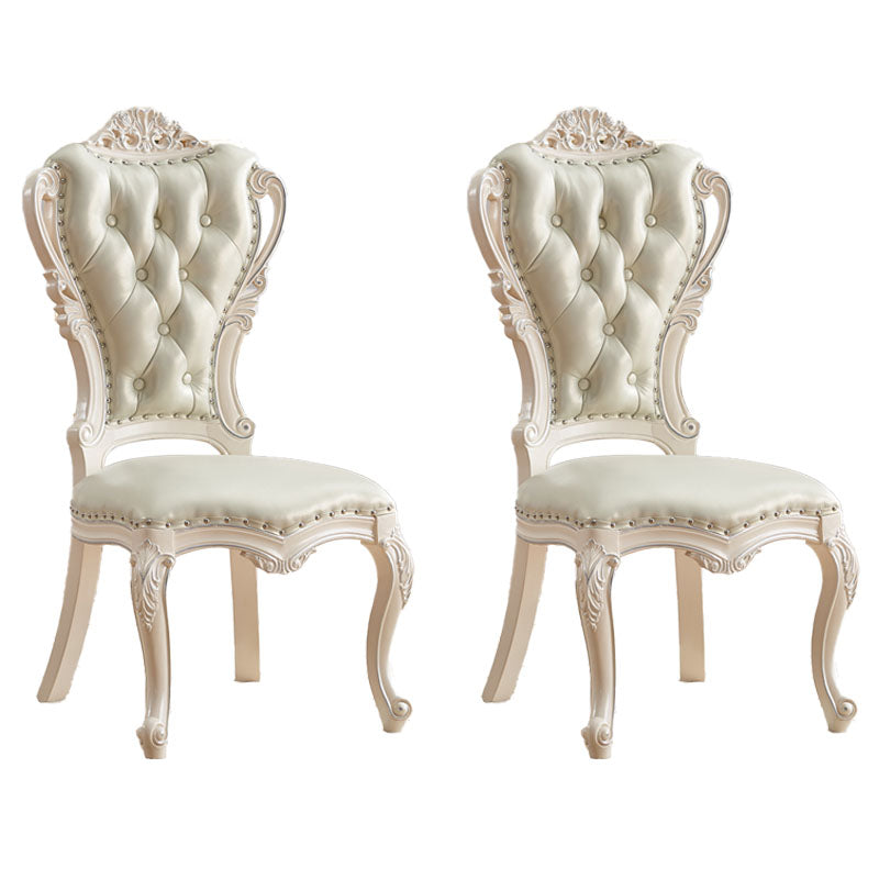 Victorian Style Dining Side Chair Dining Armless Side Chair for Home Use Off-White 2 Piece Set Clearhalo ' kitchen&dining_furn' 'Dining Chairs' 'Dining Tables & Seating' 'dining_chair' 'furn' 'furn_dining_chair' 'Furniture' 'furniture_dining_chair' 'Kitchen & Dining Furniture' 'kitchen' 4096495