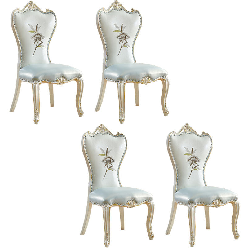 Victorian Style Dining Side Chairs Dining Armless Side Chair for Home Use Light Blue-White 4 Piece Set Clearhalo ' kitchen&dining_furn' 'Dining Chairs' 'Dining Tables & Seating' 'dining_chair' 'furn' 'furn_dining_chair' 'Furniture' 'furniture_dining_chair' 'Kitchen & Dining Furniture' 'kitchen' 4096525