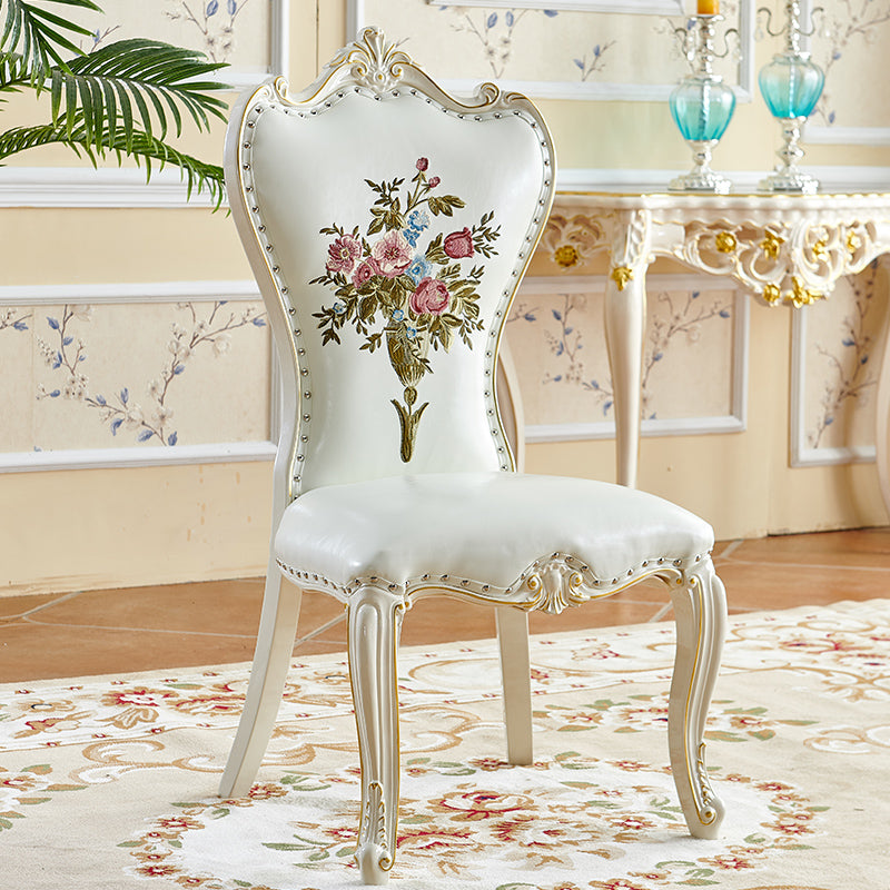 Victorian Style Dining Side Chairs Dining Armless Side Chair for Home Use Off-White 1 Piece Clearhalo ' kitchen&dining_furn' 'Dining Chairs' 'Dining Tables & Seating' 'dining_chair' 'furn' 'furn_dining_chair' 'Furniture' 'furniture_dining_chair' 'Kitchen & Dining Furniture' 'kitchen' 4096535