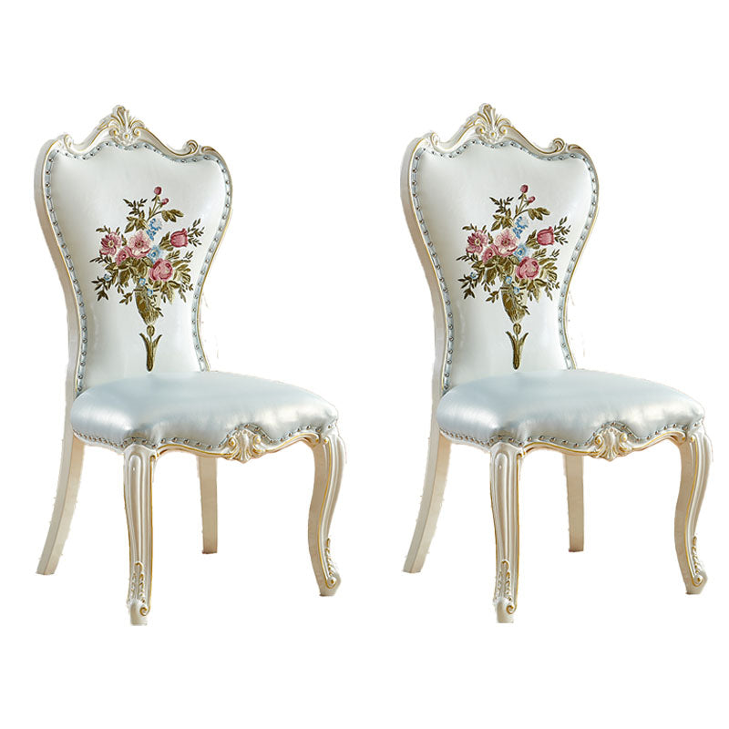Victorian Style Dining Side Chairs Dining Armless Side Chair for Home Use White-Gold 2 Piece Set Clearhalo ' kitchen&dining_furn' 'Dining Chairs' 'Dining Tables & Seating' 'dining_chair' 'furn' 'furn_dining_chair' 'Furniture' 'furniture_dining_chair' 'Kitchen & Dining Furniture' 'kitchen' 4096539