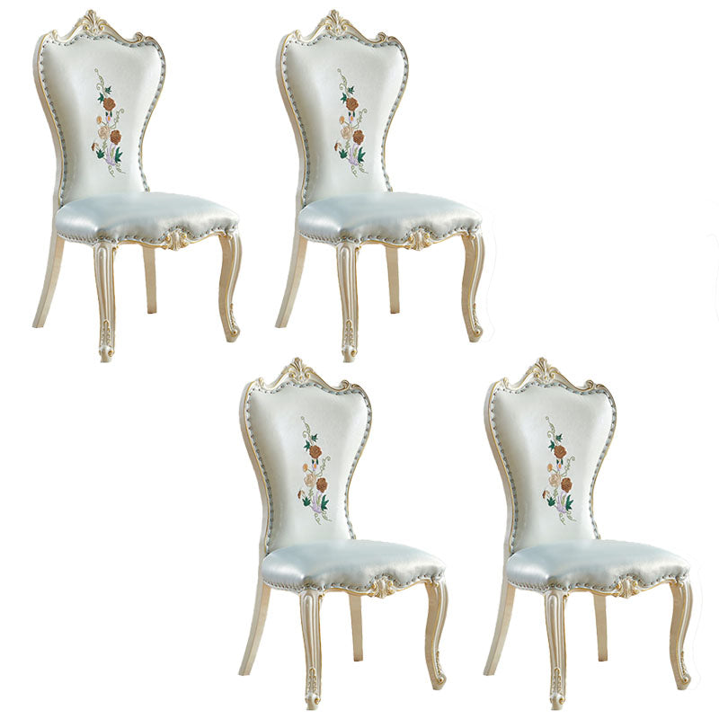 Victorian Style Dining Side Chairs Dining Armless Side Chair for Home Use White-Blue 4 Piece Set Clearhalo ' kitchen&dining_furn' 'Dining Chairs' 'Dining Tables & Seating' 'dining_chair' 'furn' 'furn_dining_chair' 'Furniture' 'furniture_dining_chair' 'Kitchen & Dining Furniture' 'kitchen' 4096543