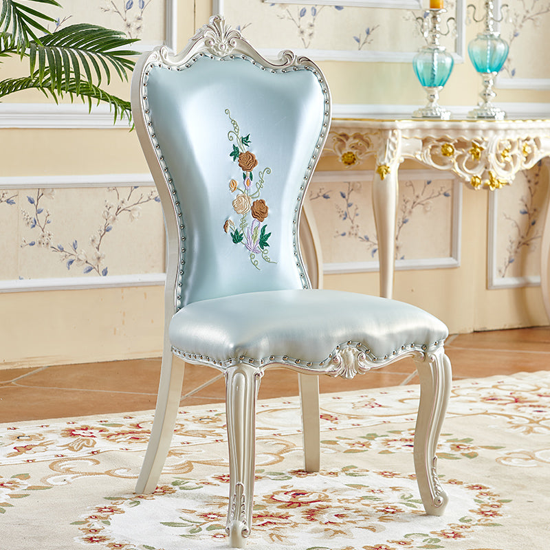 Victorian Style Dining Side Chairs Dining Armless Side Chair for Home Use Sky Blue-White 1 Piece Clearhalo ' kitchen&dining_furn' 'Dining Chairs' 'Dining Tables & Seating' 'dining_chair' 'furn' 'furn_dining_chair' 'Furniture' 'furniture_dining_chair' 'Kitchen & Dining Furniture' 'kitchen' 4096550