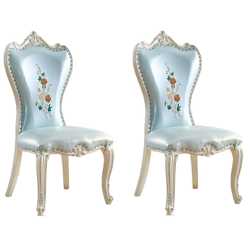 Victorian Style Dining Side Chairs Dining Armless Side Chair for Home Use Sky Blue-White 2 Piece Set Clearhalo ' kitchen&dining_furn' 'Dining Chairs' 'Dining Tables & Seating' 'dining_chair' 'furn' 'furn_dining_chair' 'Furniture' 'furniture_dining_chair' 'Kitchen & Dining Furniture' 'kitchen' 4096551