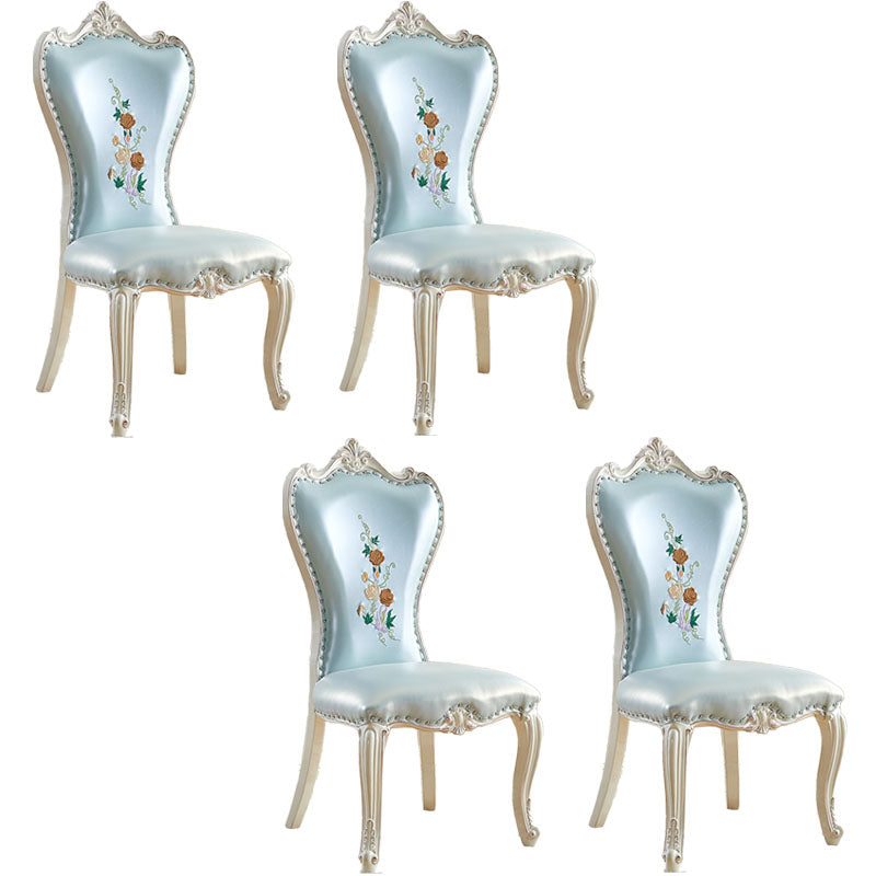 Victorian Style Dining Side Chairs Dining Armless Side Chair for Home Use Sky Blue-White 4 Piece Set Clearhalo ' kitchen&dining_furn' 'Dining Chairs' 'Dining Tables & Seating' 'dining_chair' 'furn' 'furn_dining_chair' 'Furniture' 'furniture_dining_chair' 'Kitchen & Dining Furniture' 'kitchen' 4096552