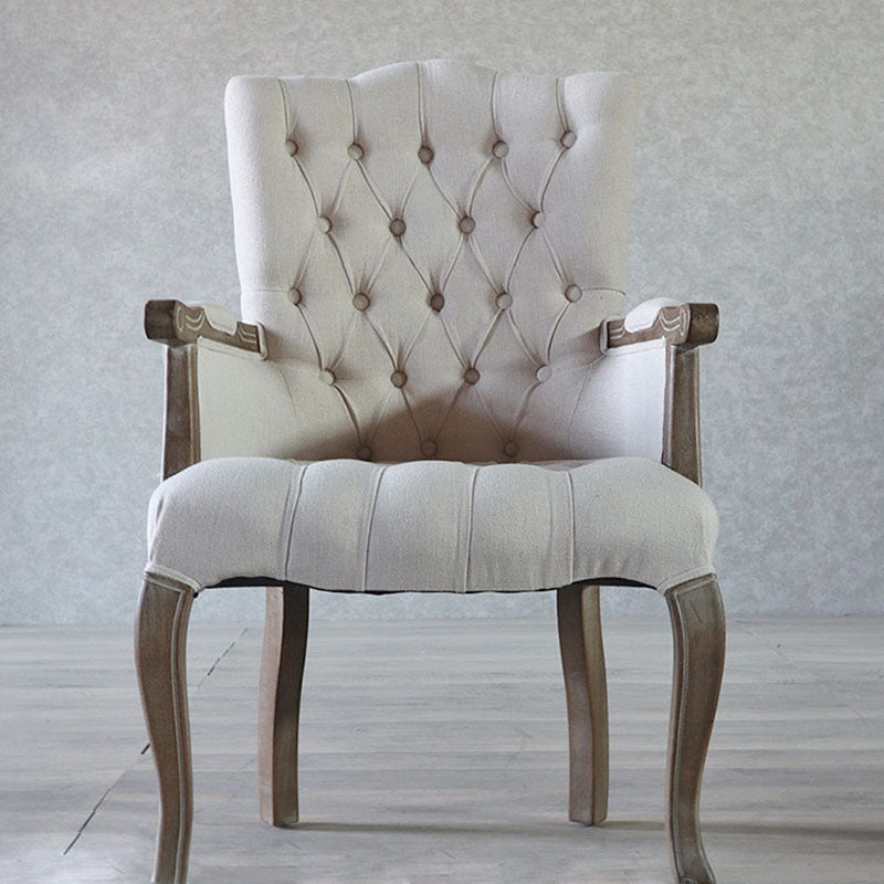 Glam Wood Dining Room Chair Linen Fabric Single Dining Arm Chair for Restaurant Clearhalo ' kitchen&dining_furn' 'Dining Chairs' 'Dining Tables & Seating' 'dining_chair' 'furn' 'furn_dining_chair' 'Furniture' 'furniture_dining_chair' 'Kitchen & Dining Furniture' 'kitchen' 4096557