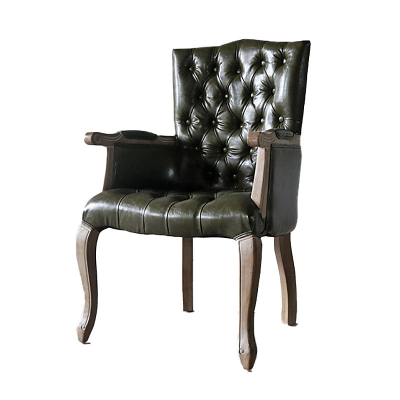 Glam Wood Dining Room Chair Linen Fabric Single Dining Arm Chair for Restaurant Army Green Clearhalo ' kitchen&dining_furn' 'Dining Chairs' 'Dining Tables & Seating' 'dining_chair' 'furn' 'furn_dining_chair' 'Furniture' 'furniture_dining_chair' 'Kitchen & Dining Furniture' 'kitchen' 4096558