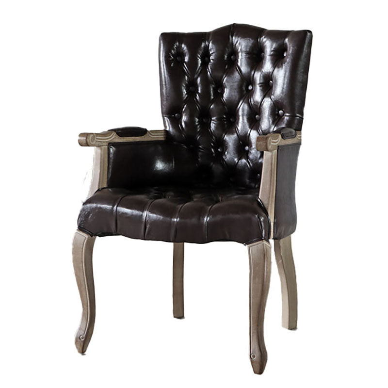 Glam Wood Dining Room Chair Linen Fabric Single Dining Arm Chair for Restaurant Dark Coffee Clearhalo ' kitchen&dining_furn' 'Dining Chairs' 'Dining Tables & Seating' 'dining_chair' 'furn' 'furn_dining_chair' 'Furniture' 'furniture_dining_chair' 'Kitchen & Dining Furniture' 'kitchen' 4096560