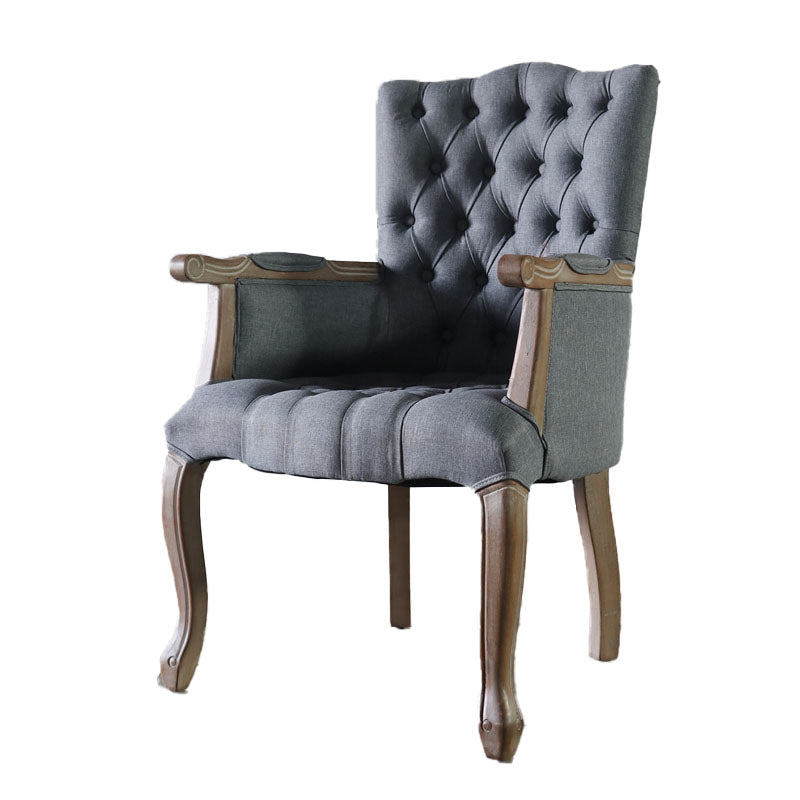 Glam Wood Dining Room Chair Linen Fabric Single Dining Arm Chair for Restaurant Grey Clearhalo ' kitchen&dining_furn' 'Dining Chairs' 'Dining Tables & Seating' 'dining_chair' 'furn' 'furn_dining_chair' 'Furniture' 'furniture_dining_chair' 'Kitchen & Dining Furniture' 'kitchen' 4096562