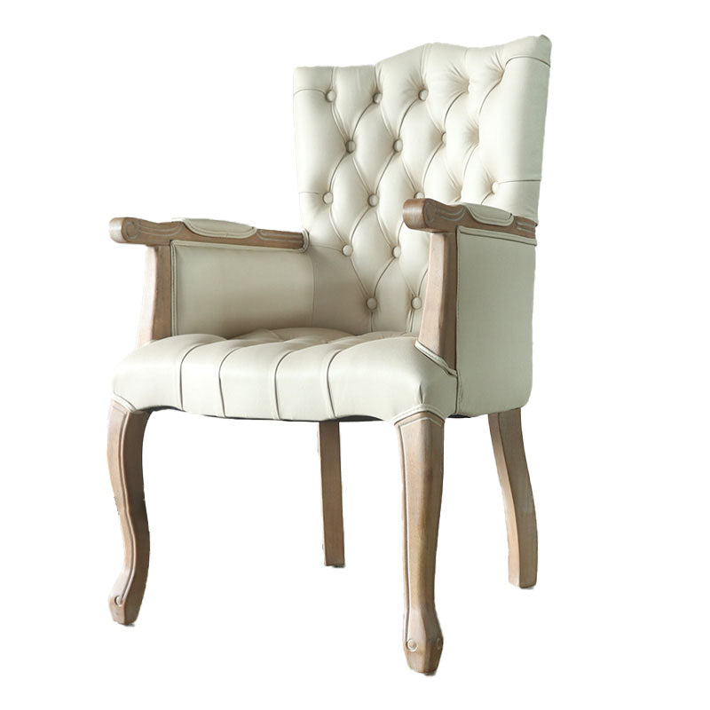 Glam Wood Dining Room Chair Linen Fabric Single Dining Arm Chair for Restaurant Off-White Clearhalo ' kitchen&dining_furn' 'Dining Chairs' 'Dining Tables & Seating' 'dining_chair' 'furn' 'furn_dining_chair' 'Furniture' 'furniture_dining_chair' 'Kitchen & Dining Furniture' 'kitchen' 4096564