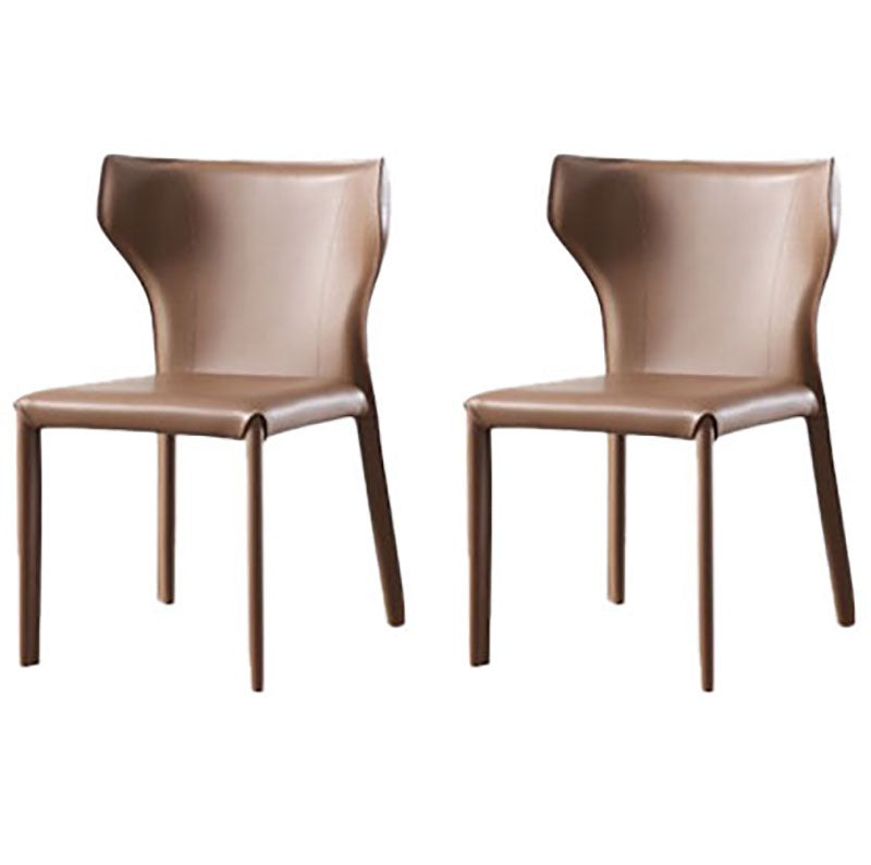 Modern Indoor-Outdoor Dining Room Chairs Wingback Parsons Armless Chair (Set of 2) Brown Clearhalo ' kitchen&dining_furn' 'Dining Chairs' 'Dining Tables & Seating' 'dining_chair' 'furn' 'furn_dining_chair' 'Furniture' 'furniture_dining_chair' 'Kitchen & Dining Furniture' 'kitchen' 4096575