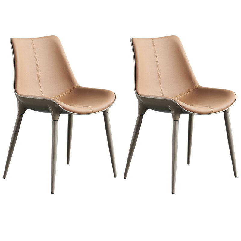 Contemporary Style Metal Dining Chair Dining Armless Side Chairs for Kitchen (Set of 2) Light Brown Clearhalo ' kitchen&dining_furn' 'Dining Chairs' 'Dining Tables & Seating' 'dining_chair' 'furn' 'furn_dining_chair' 'Furniture' 'furniture_dining_chair' 'Kitchen & Dining Furniture' 'kitchen' 4096591