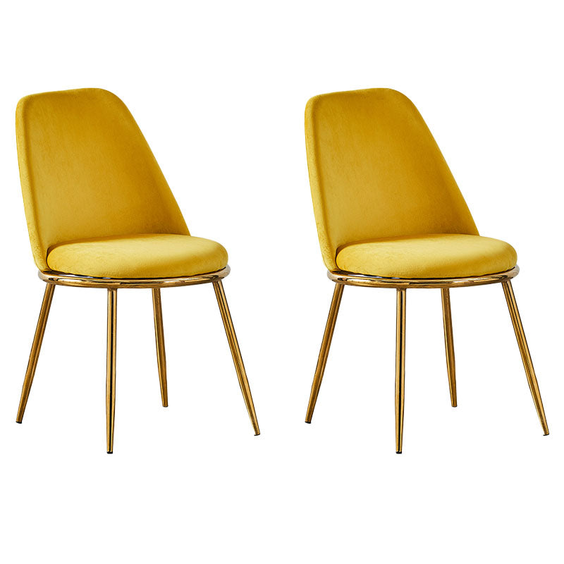 Velvet Scandinavian Dining Room Side Chair Parsons Matte Finish Dining Chair Yellow 2 Piece Set Brass Gold Clearhalo ' kitchen&dining_furn' 'Dining Chairs' 'Dining Tables & Seating' 'dining_chair' 'furn' 'furn_dining_chair' 'Furniture' 'furniture_dining_chair' 'Kitchen & Dining Furniture' 'kitchen' 4096765