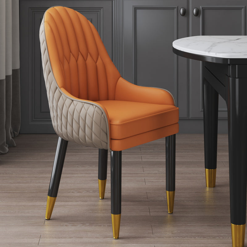 Scandinavian Indoor Arm Chair Upholstered Parsons Back Wood Dining Room Chair Khaki-Orange 1 Piece Clearhalo ' kitchen&dining_furn' 'Dining Chairs' 'Dining Tables & Seating' 'dining_chair' 'furn' 'furn_dining_chair' 'Furniture' 'furniture_dining_chair' 'Kitchen & Dining Furniture' 'kitchen' 4096879