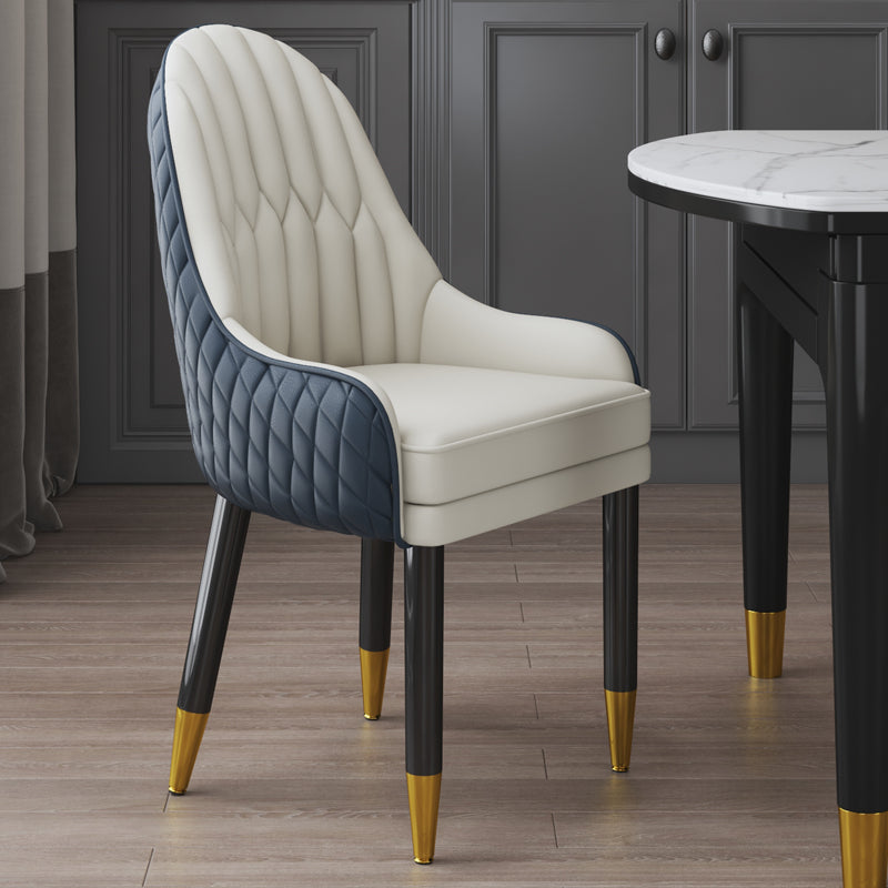 Scandinavian Indoor Arm Chair Upholstered Parsons Back Wood Dining Room Chair Dark Blue-White 1 Piece Clearhalo ' kitchen&dining_furn' 'Dining Chairs' 'Dining Tables & Seating' 'dining_chair' 'furn' 'furn_dining_chair' 'Furniture' 'furniture_dining_chair' 'Kitchen & Dining Furniture' 'kitchen' 4096930