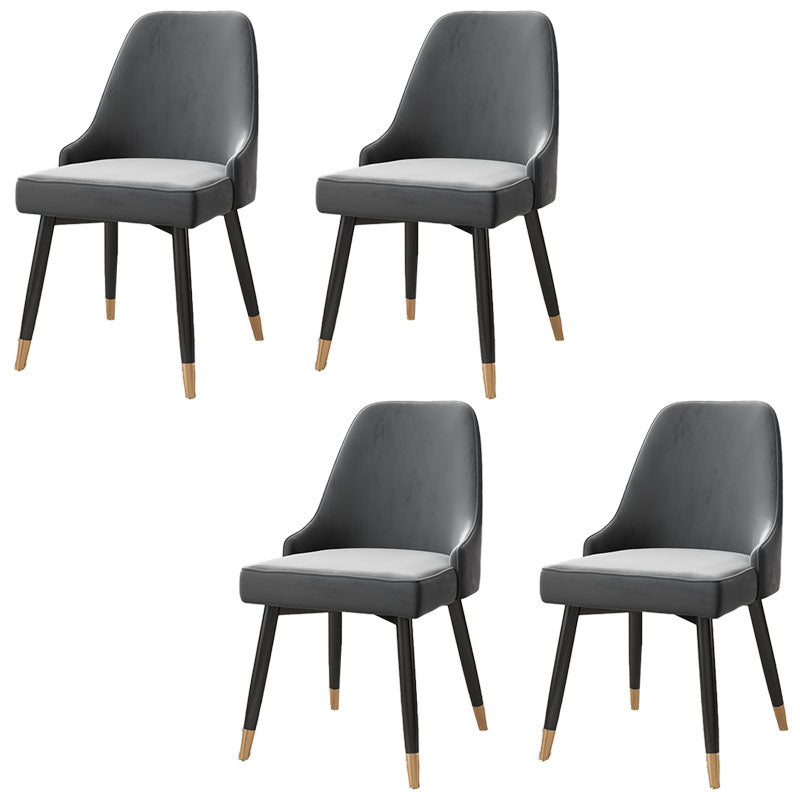 Glam Metal Dining Armless Chairs PU Leather Dining Parsons Chairs for Restaurant Dark Gray-White 4 Piece Set Clearhalo ' kitchen&dining_furn' 'Dining Chairs' 'Dining Tables & Seating' 'dining_chair' 'furn' 'furn_dining_chair' 'Furniture' 'furniture_dining_chair' 'Kitchen & Dining Furniture' 'kitchen' 4096956