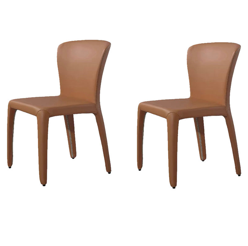 Contemporary Style Metal Dining Side Chair Dining Armless Side Chairs for Kitchen Brown Solid Back 2 Piece Set Clearhalo ' kitchen&dining_furn' 'Dining Chairs' 'Dining Tables & Seating' 'dining_chair' 'furn' 'furn_dining_chair' 'Furniture' 'furniture_dining_chair' 'Kitchen & Dining Furniture' 'kitchen' 4097079