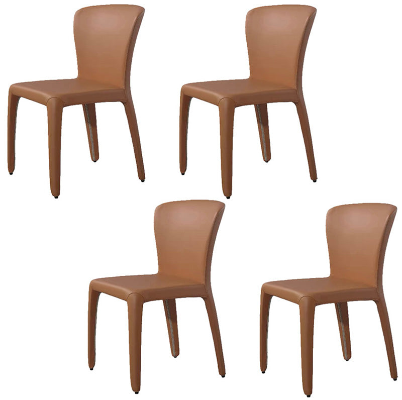 Contemporary Style Metal Dining Side Chair Dining Armless Side Chairs for Kitchen Brown Solid Back 4 Piece Set Clearhalo ' kitchen&dining_furn' 'Dining Chairs' 'Dining Tables & Seating' 'dining_chair' 'furn' 'furn_dining_chair' 'Furniture' 'furniture_dining_chair' 'Kitchen & Dining Furniture' 'kitchen' 4097080