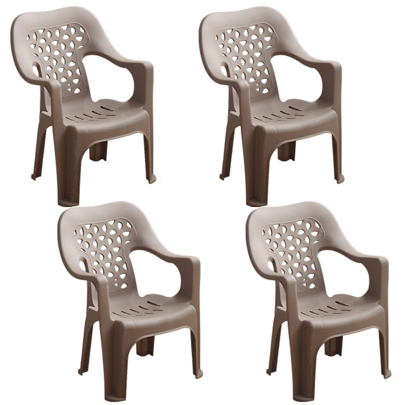 Contemporary Plastic Dining Room Chairs Dining Arm Stackable Chair for Home Use Coffee 4 Piece Set Clearhalo ' kitchen&dining_furn' 'Dining Chairs' 'Dining Tables & Seating' 'dining_chair' 'furn' 'furn_dining_chair' 'Furniture' 'furniture_dining_chair' 'Kitchen & Dining Furniture' 'kitchen' 4097159